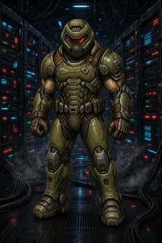 Der Retro Doomguy in der Serverraum Hölle